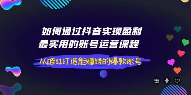 如何通过抖音实现盈利，最实用的账号运营课程 从0到1打造能赚钱的爆款账号-匹左网