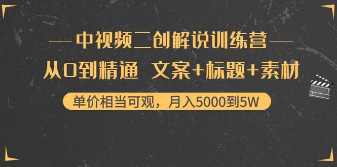 中视频二创解说训练营：从0到精通 文案+标题+素材-匹左网