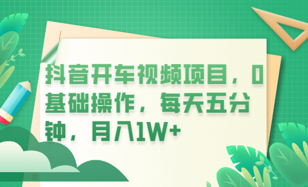 抖音开车视频项目，0基础操作，每天五分钟，月入1W+-匹左网