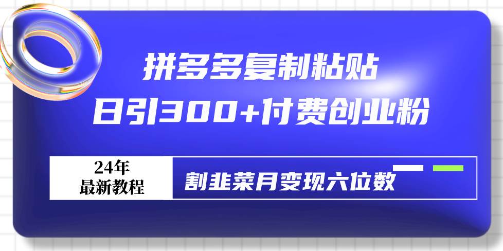 拼多多复制粘贴日引300+付费创业粉，割韭菜月变现六位数最新教程！-匹左网