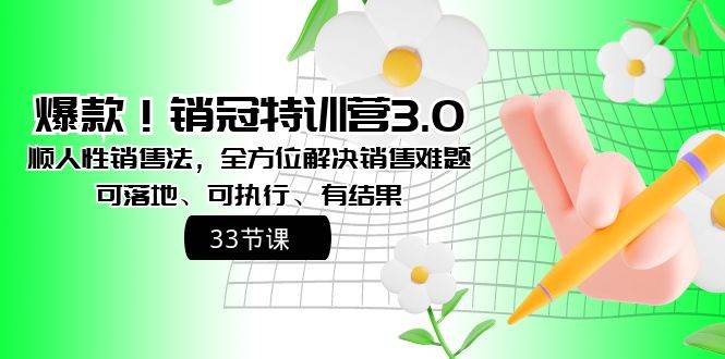 爆款！销冠特训营3.0之顺人性销售法，全方位解决销售难题、可落地、可执行、有结果-匹左网