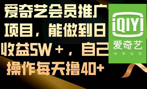 爱奇艺会员推广项目，能做到日收益5W＋，自己操作每天撸40+-匹左网