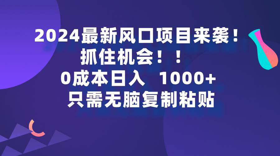 2024最新风口项目来袭，抓住机会，0成本一部手机日入1000+，只需无脑复…-匹左网