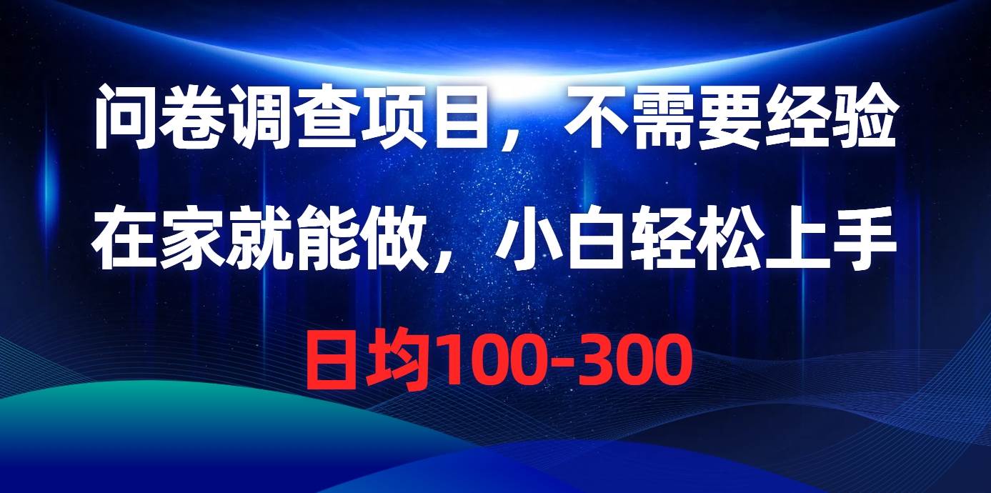 问卷调查项目，不需要经验，在家就能做，小白轻松上手，日均100-300-匹左网